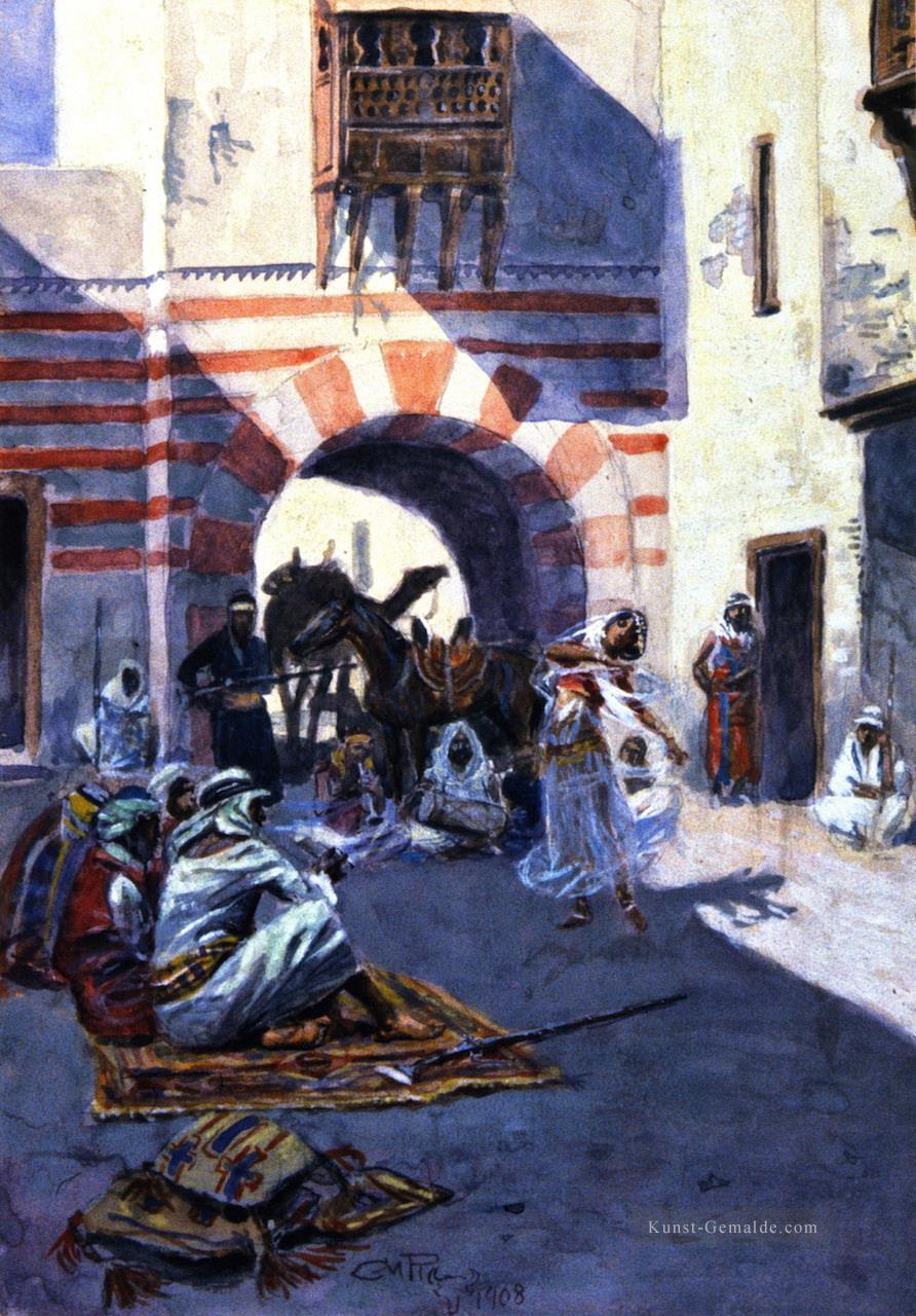 Straßenszene in arabien 1908 Charles Marion Russell Ölgemälde